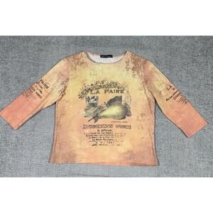 Vintage Mechant Top Womens‎ L Cotton Y2K 3/4 Sleeve Made In USA Runs Small Read